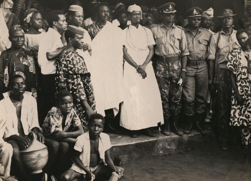 Shehu Musa Yar’Adua at conferment of “Odogwu (War Lord) of Owa” on Gen. Murtala by Obi of Owa after the libration of the old Mid-West Region