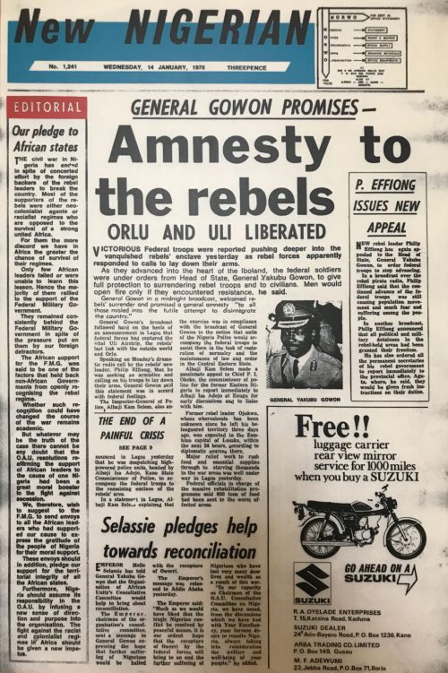 Post-War Reconstruction Framework: Newspaper publication on the federal government’s framework for reconciliation, reconstruction, and rehabilitation in the eastern region.