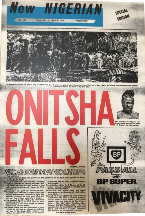 Newspaper publication on the capture of Onitsha during the Nigerian Civil War