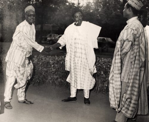 (R–L): Shehu Musa Yar’Adua with Generals Murtala Mohammed and Hassan Katsina