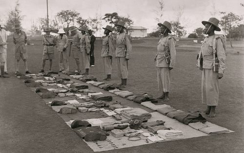 Kit inspection parade of the West African Frontier Force during the colonial era.