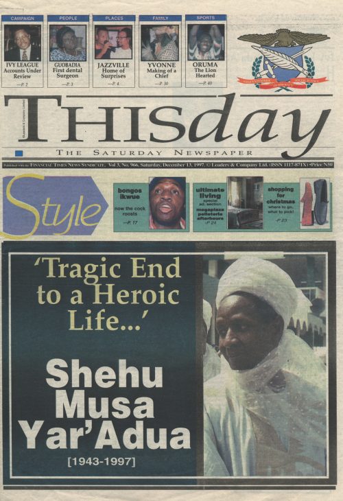 Newspaper publication on his death