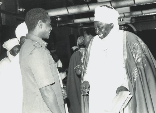 Shehu Musa Yar’Adua (left) with Emir of Ilorin, Alhaji Sule Gambari  during a courtesy visit to royal fathers on the objectives and benefits of the administration’s Local Government Reforms