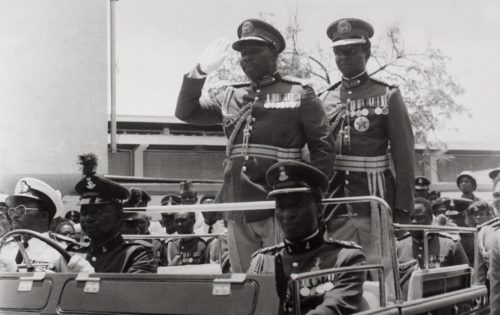 Shehu Musa Yar’Adua (Right) with Gen. Olusegun Obasanjo during the October 1, 1979, handover ceremony, a landmark event that ushered in Nigeria’s Second Republic through a peaceful transfer of power