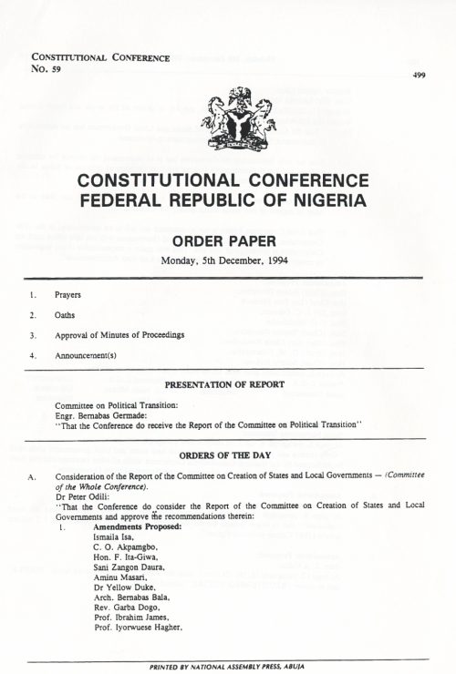 Document on proceedings during the National Constitutional Conference