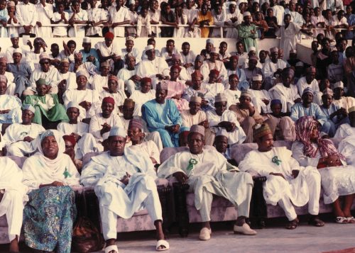 Shehu Musa Yar’Adu (seated front roll 3rd form the left)at Borno rally with Hajia Amina Kira and Late Mohammed S. Buhari