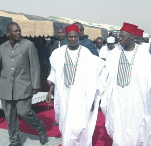 (L-R): Chief Olusegun Obasanjo and His Excellency Umaru Musa Yar’Adua during a Presidential Campaign Rally