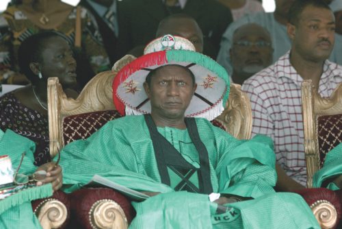 His Excellency Umaru Musa Yar’Adua addressing supporters during a Presidential Campaign Rally