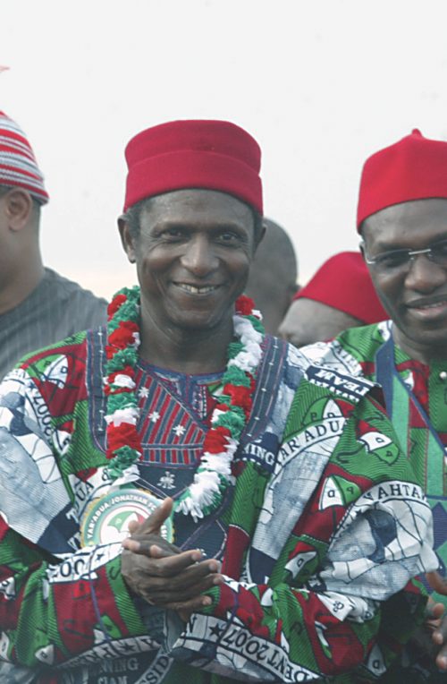 His Excellency Umaru Musa Yar’Adua addressing supporters during the South-East Presidential Campaign Rally