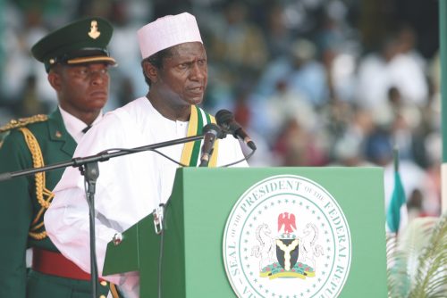 President Umaru Musa Yar’Adua delivering his inaugural address at the 2007 presidential swearing-in ceremony.