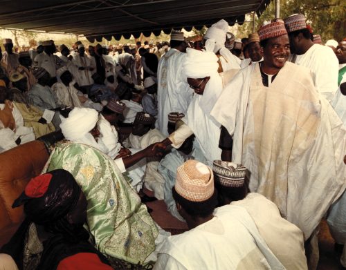 Receiving congratulatory greetings after being conferred with the title of Tafidan Katsina