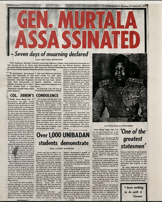 Newspaper Publication Announcing the Assassination of General Murtala Mohammed Following the Failed Coup Attempt of 13 February 1976